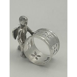 Vintage Victorian Silver‎ Plate Standing Figural Cherub Napkin Rings Heavy Set/4